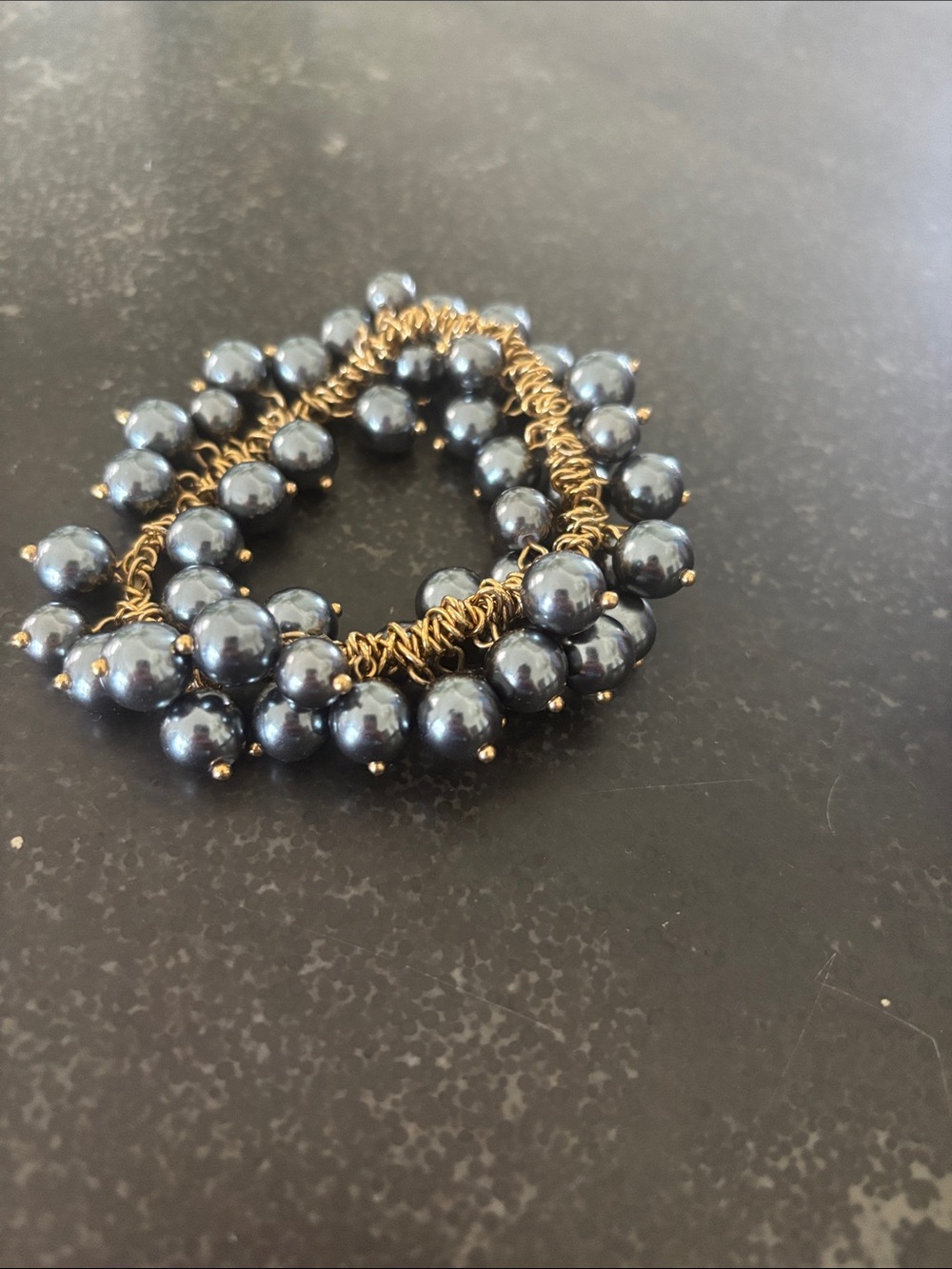J. Crew Navy Pearl Cluster Bracelet with Gold Chain